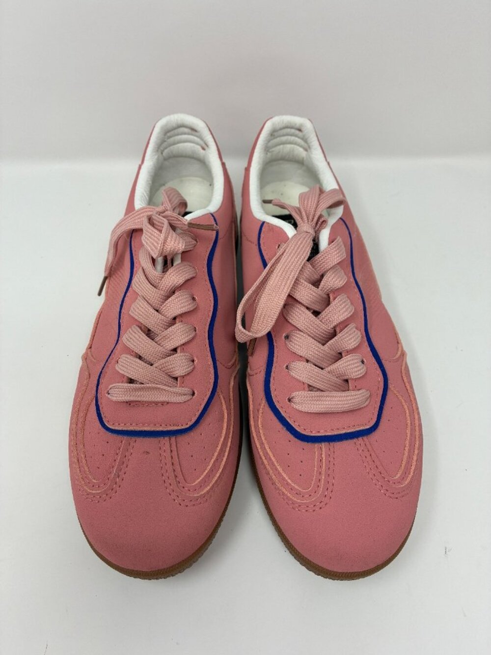 Rachel Roy Pink Retro Low Top Sneakers Women’s Gum Sole Blue Trim Lace Up Shoes